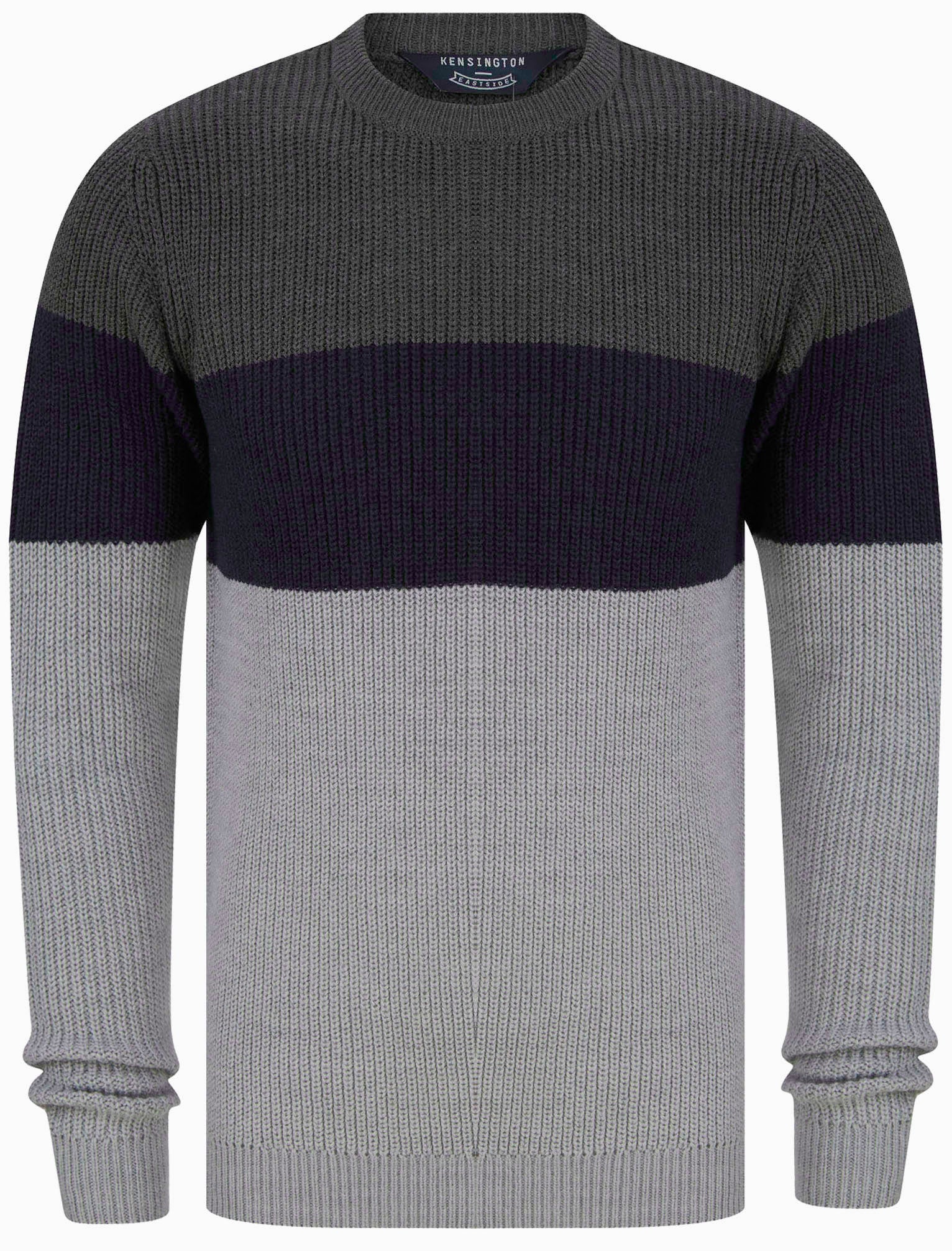 Jumpers Levy Tri-Colour Block Crew Neck Soft Knitted Jumper in Dark Grey Marl - Kensington Eastside / L - Tokyo Laundry