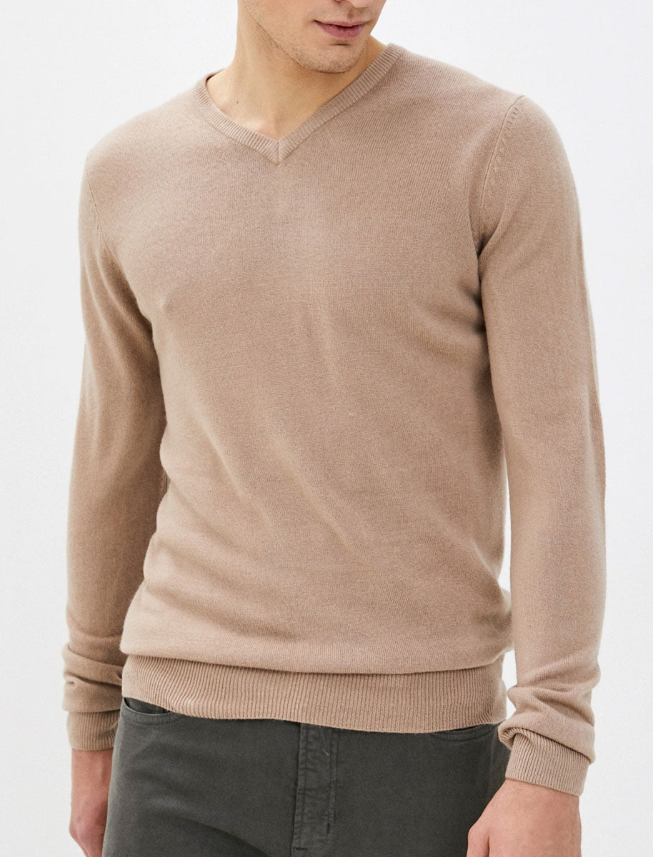 Jumpers Silvo Soft Cashmillon V Neck Jumper In Taupe - Kensington Eastside / M - Tokyo Laundry