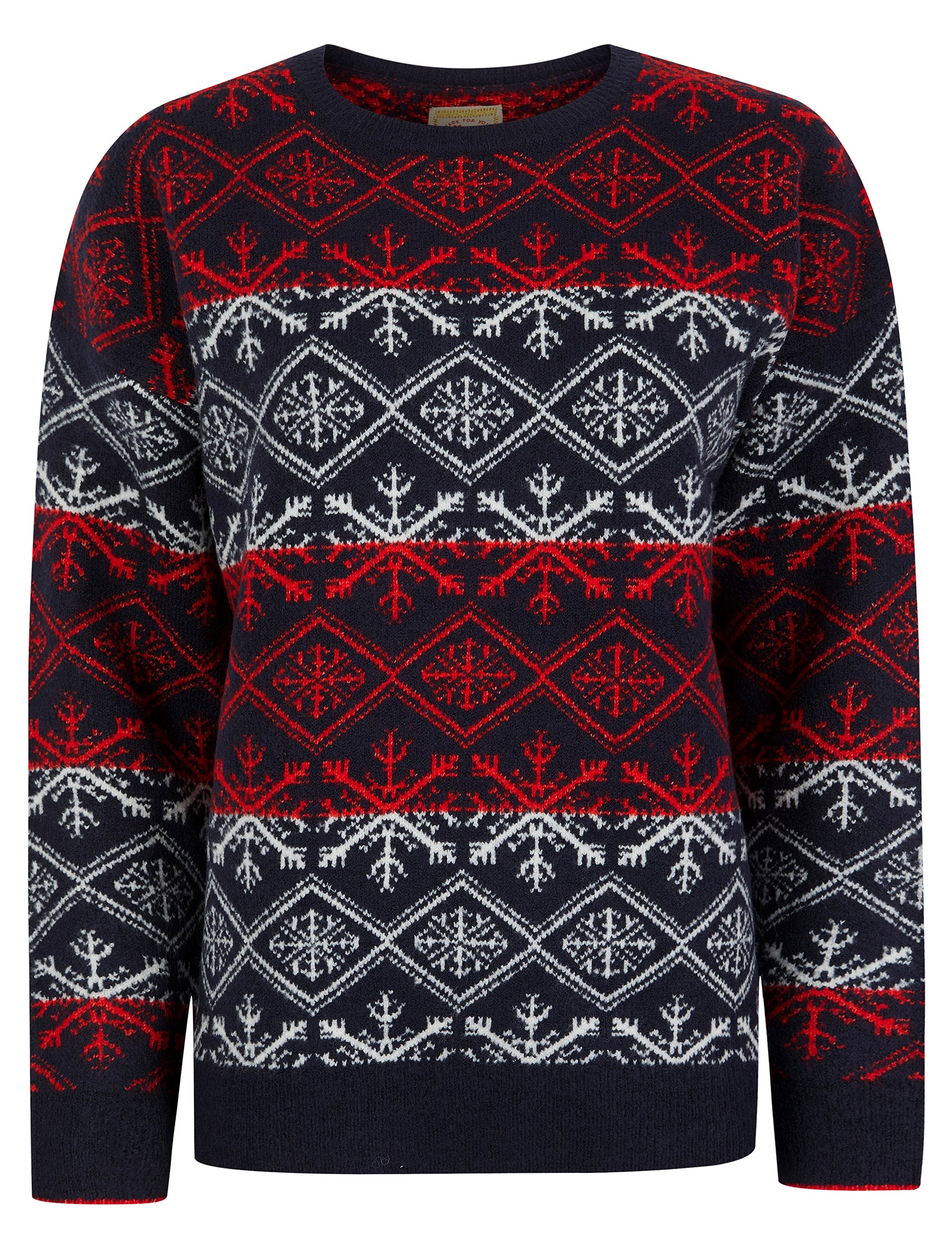 Jumpers Women's Crystal Jacquard Nordic Fair Isle Drop Shoulder Relaxed Fit Christmas Jumper in Ink - Merry Christmas / 10 - Tokyo Laundry