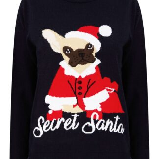 Jumpers Women's Secret Santa Dog Motif Novelty Christmas Jumper in Ink - Merry Christmas / 12 - Tokyo Laundry