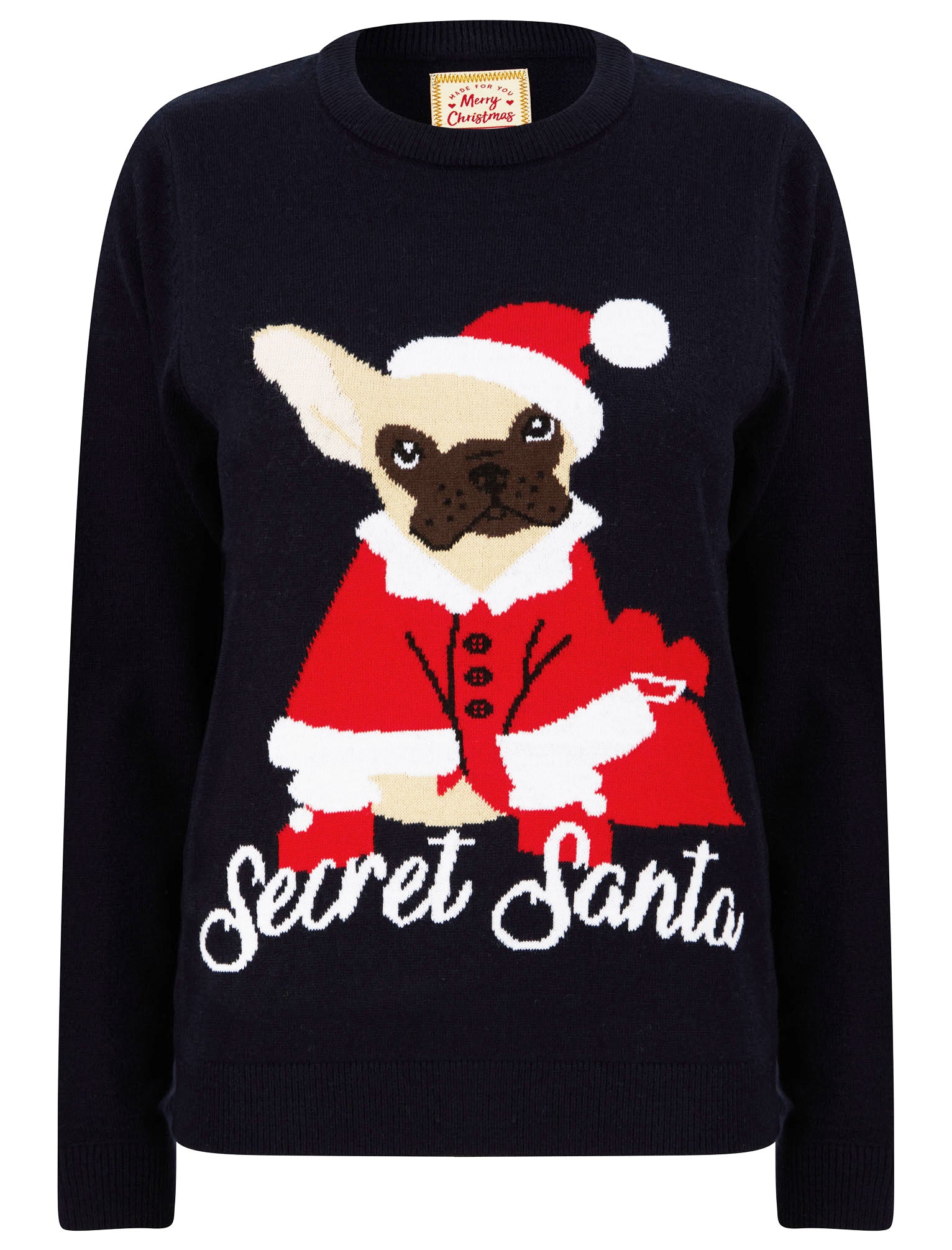 Jumpers Women's Secret Santa Dog Motif Novelty Christmas Jumper in Ink - Merry Christmas / 12 - Tokyo Laundry