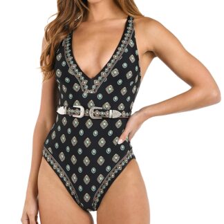L'Agence Lisa South Western Plunge Belted One Piece Swimsuit