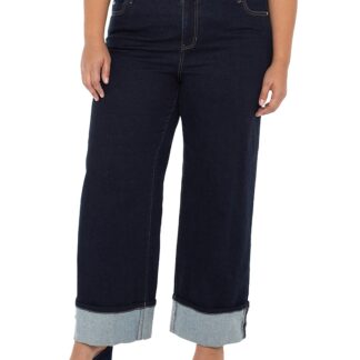 Liverpool Los Angeles Plus Morgan Cuffed Wide Leg Jeans in Indigo Rinse