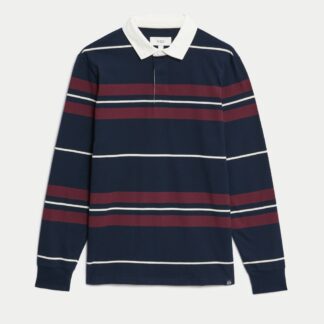 M&S Pure Cotton Striped Rugby Shirt Navy Mix