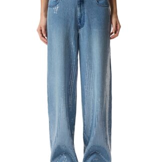 Pinko Lauryn Loose Clear Sequin Jeans in Mid Wash