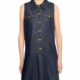 Sandro Button Front Mini Denim Dress
