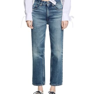 Sandro Faded High Rise Jeans in Blue Jean