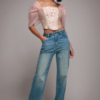 Straight Leg Denim Jeans - Blue by Goddiva denim