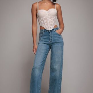 Straight Leg Stretch Denim Jeans - Blue by Goddiva denim