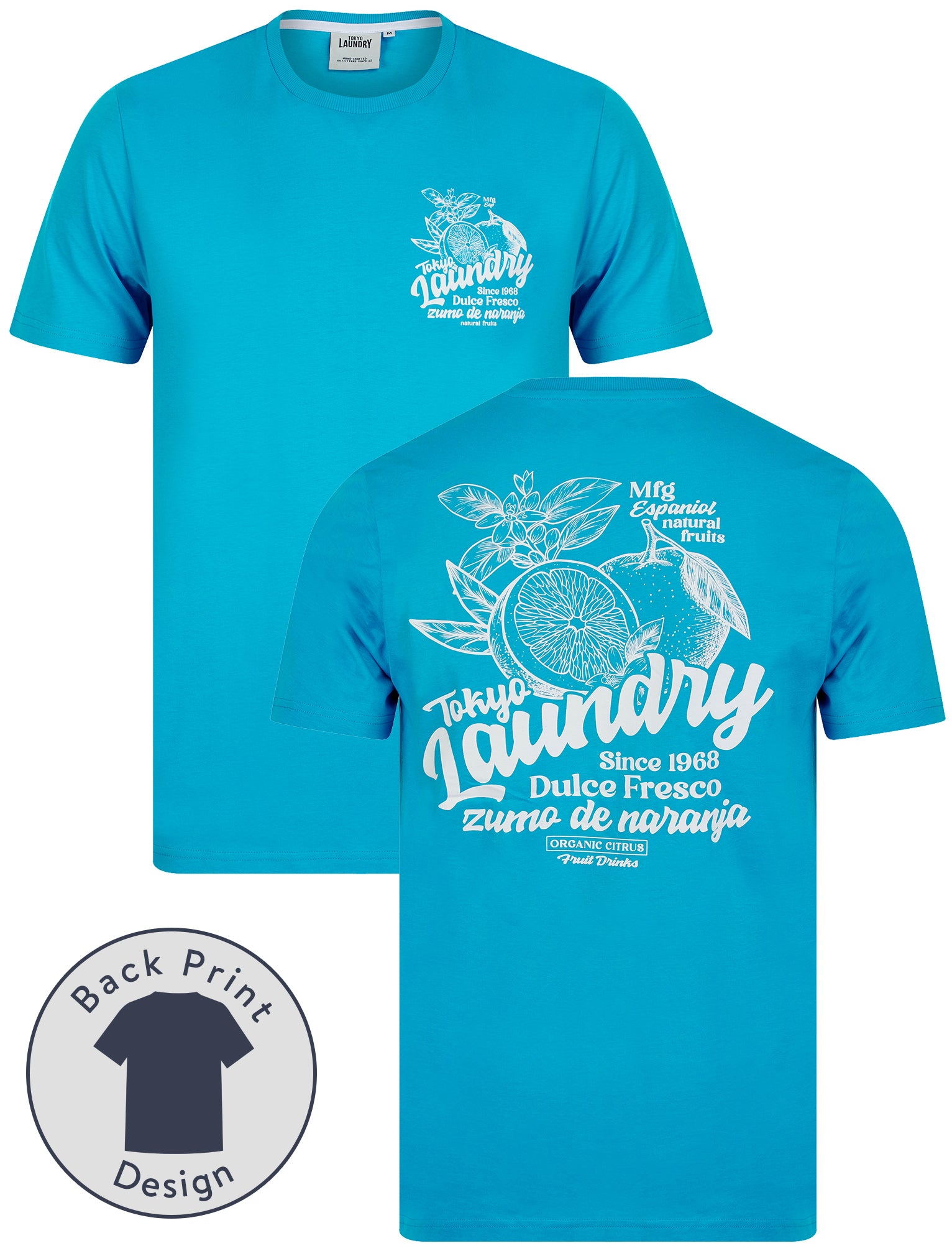 T-Shirts Arlington Vintage Retro Reverse Print Cotton Jersey T-Shirt in Hawaiian Ocean / S - Tokyo Laundry
