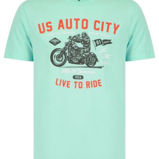 T-Shirts Auto City Motif Cotton Jersey T-Shirt in Limpet Shell Blue - South Shore / S - Tokyo Laundry