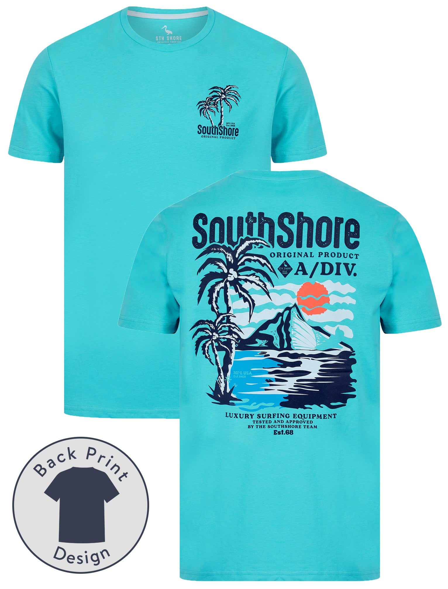 T-Shirts Bramley Reverse Print Motif Cotton Jersey T-Shirt in Blue Curacao - South Shore / S - Tokyo Laundry