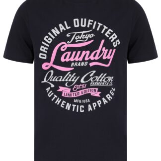 T-Shirts Bruton Vintage Retro Motif Cotton Jersey T-Shirt in Inkling / S - Tokyo Laundry