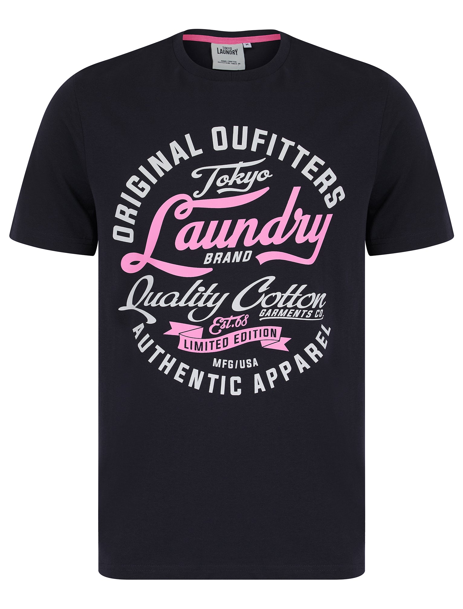 T-Shirts Bruton Vintage Retro Motif Cotton Jersey T-Shirt in Inkling / S - Tokyo Laundry