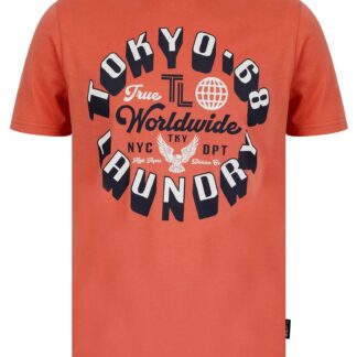 T-Shirts Crossing Motif Cotton Jersey T-Shirt in Faded Peach / S - Tokyo Laundry