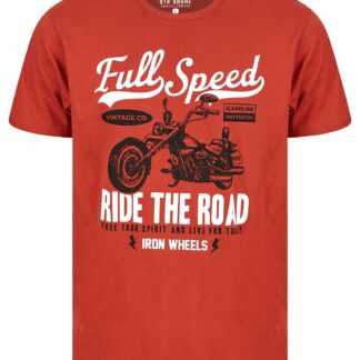 T-Shirts Full Speed Motif Cotton Jersey T-Shirt in Bossa Nova Rust - South Shore / S - Tokyo Laundry