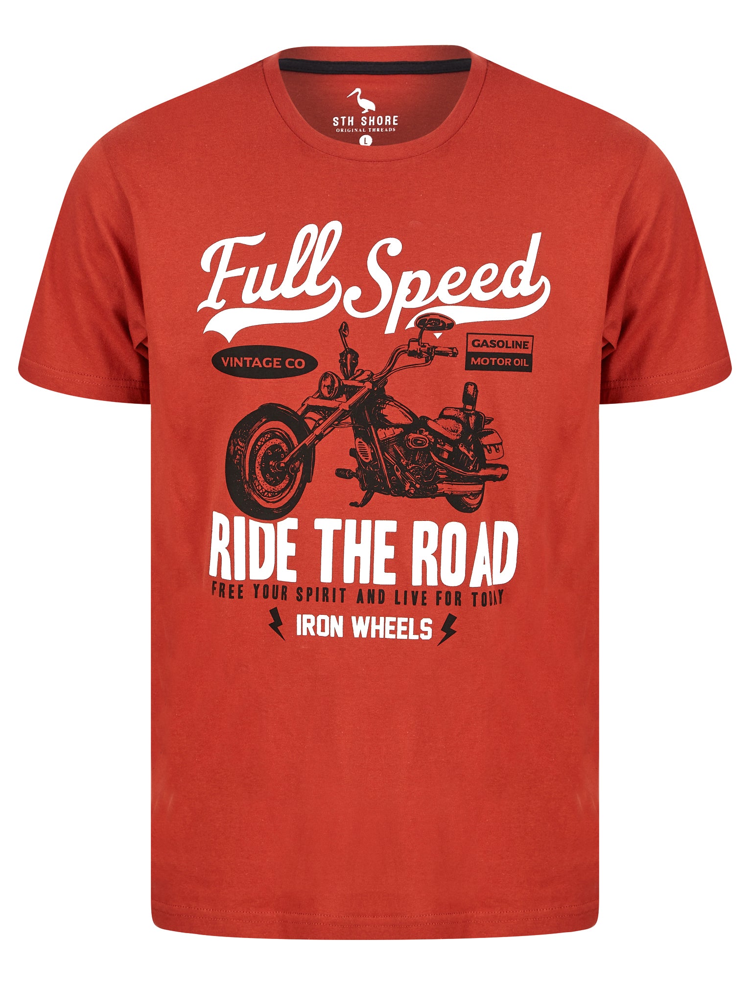T-Shirts Full Speed Motif Cotton Jersey T-Shirt in Bossa Nova Rust - South Shore / S - Tokyo Laundry