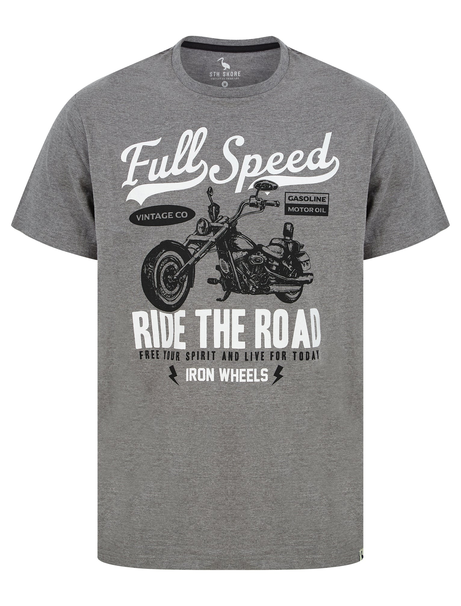T-Shirts Full Speed Motif Cotton Jersey T-Shirt in Mid Grey Marl - South Shore / S - Tokyo Laundry