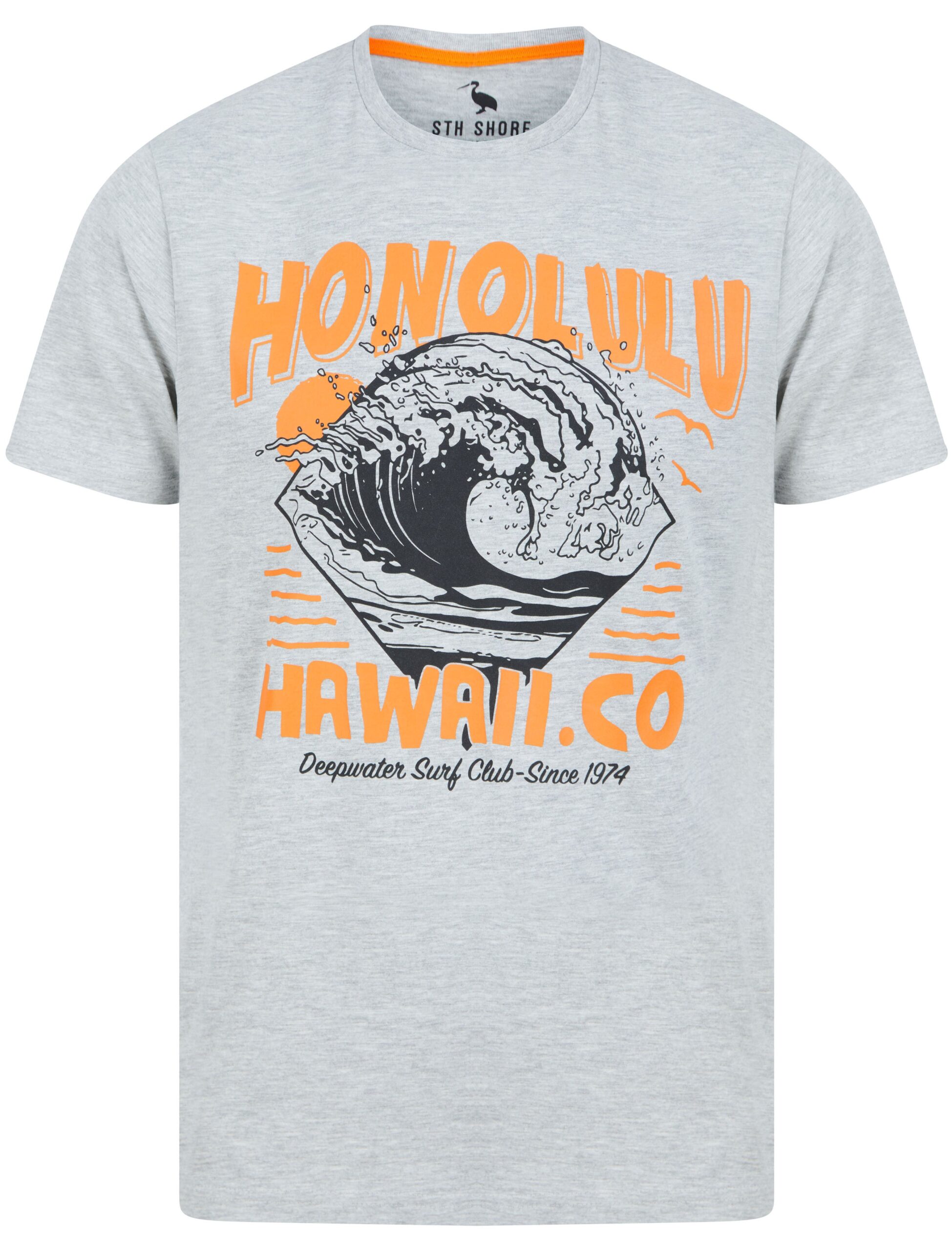 T-Shirts Honolulu Motif Cotton Jersey T-Shirt in Light Grey Marl - South Shore / S - Tokyo Laundry