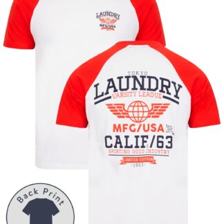T-Shirts Makita Baseball Style Raglan Sleeve Cotton Jersey Crew Neck T-Shirt in High Risk Red / S - Tokyo Laundry