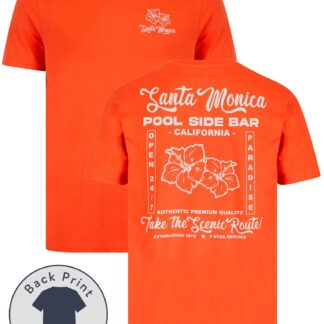 T-Shirts Pool Bar Motif Cotton Jersey T-Shirt in Hot Coral - South Shore / S - Tokyo Laundry