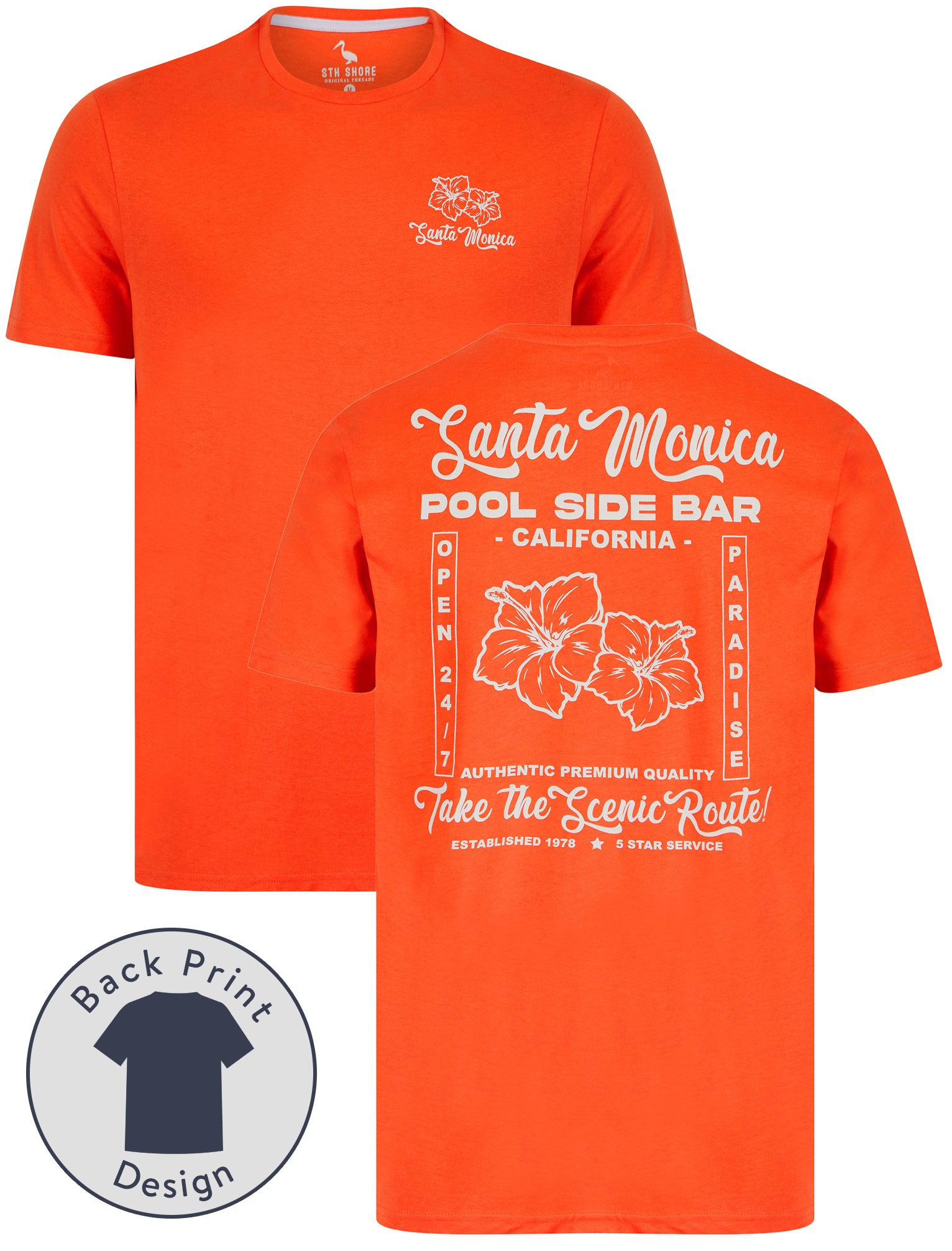 T-Shirts Pool Bar Motif Cotton Jersey T-Shirt in Hot Coral - South Shore / S - Tokyo Laundry