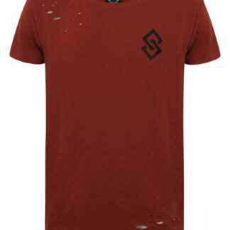 T-Shirts St Abran Longline Cotton T-Shirt with Rips in Topper Red - Saint & Sinner / XS - Tokyo Laundry