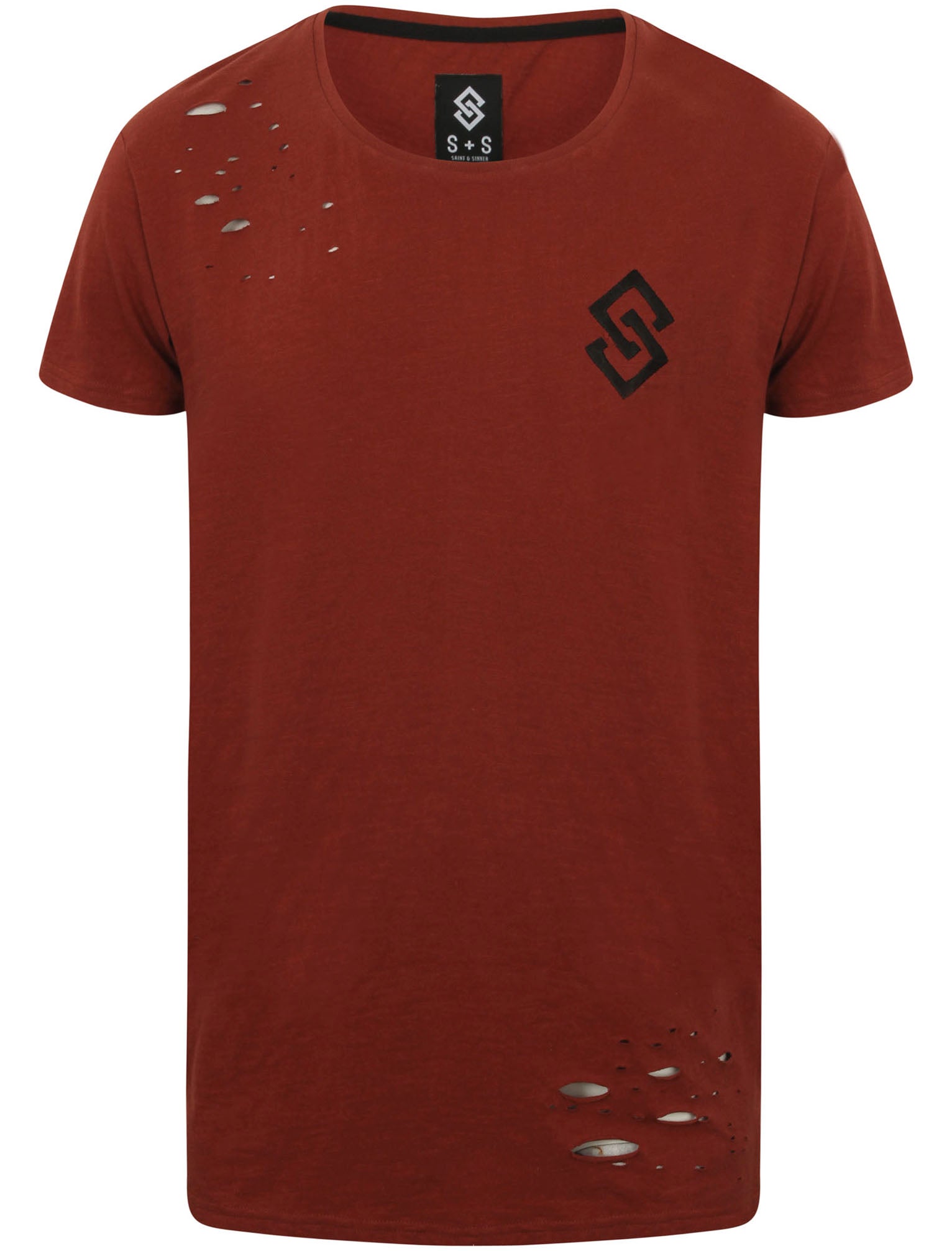 T-Shirts St Abran Longline Cotton T-Shirt with Rips in Topper Red - Saint & Sinner / XS - Tokyo Laundry