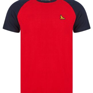 T-Shirts Stutfield Contrast Sleeve Cotton Baseball T-Shirt in Chinese Red - Kensington Eastside / S - Tokyo Laundry