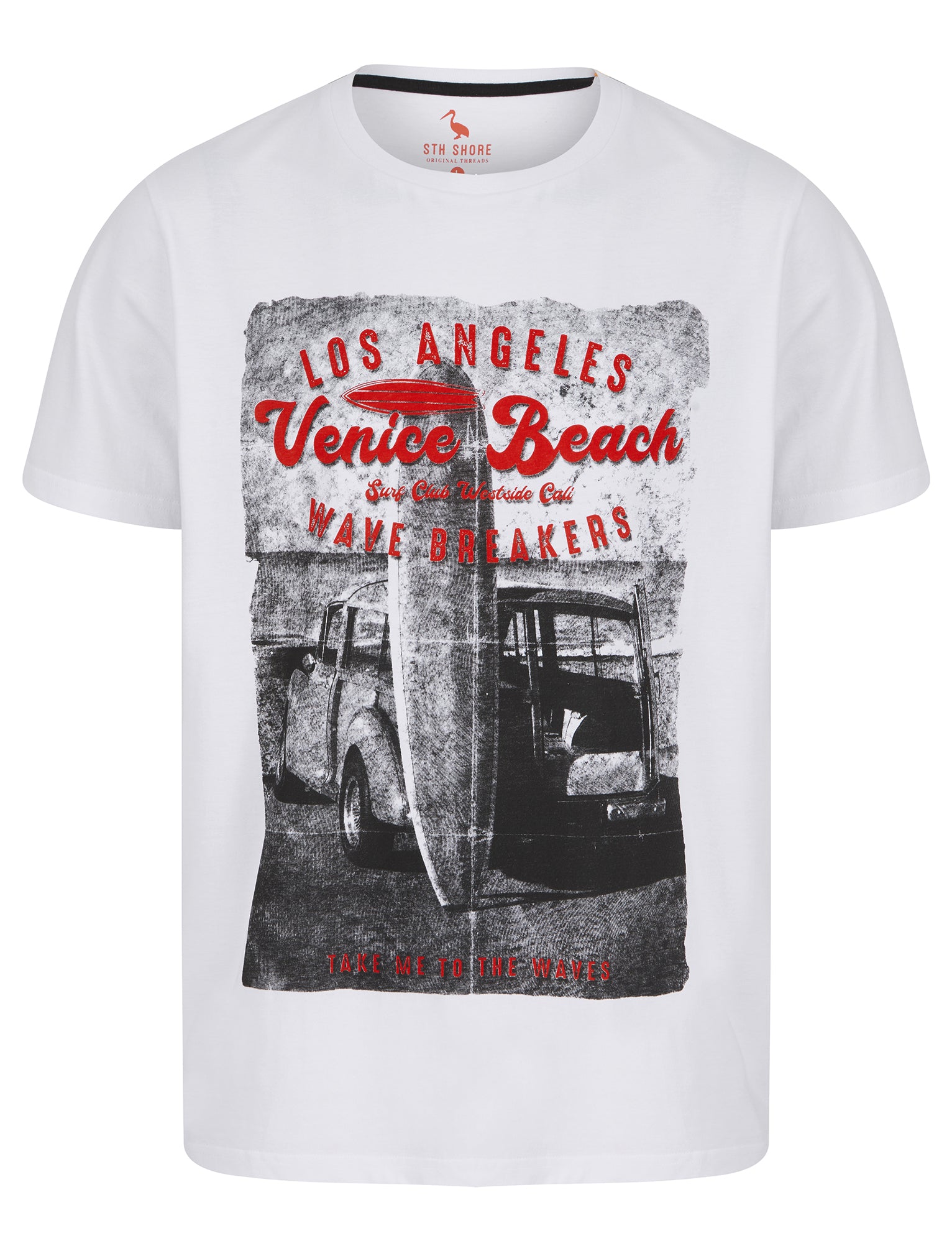 T-Shirts To The Waves Motif Cotton Jersey T-Shirt in Bright White - South Shore / S - Tokyo Laundry