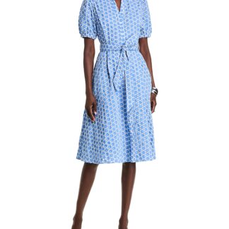 T Tahari Eyelet Puff Sleeve Fit & Flare Dress