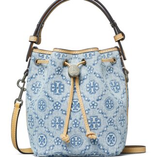 Tory Burch T Monogram Denim Mini Bucket Bag
