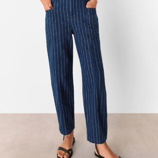Whistles Pinstripe High Waisted Barrel Jeans Navy Mix