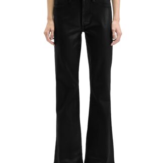 7 For All Mankind Dojo Tailorless Mid Rise Flare Jeans in Coated Black