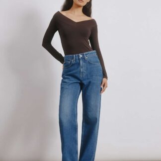 Albaray Mid Rise Straight Leg Jeans Blue Denim
