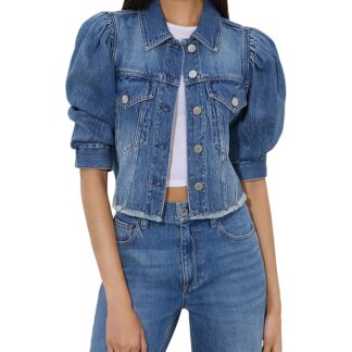 Alice and Olivia Lana Puff Sleeve Denim Jacket