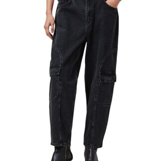 Allsaints Daisy Mae High Rise Cropped Tapered Cargo Jeans in Washed Black