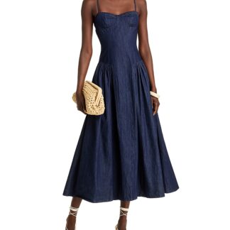 Aqua Denim Bustier Midi Dress - Exclusive