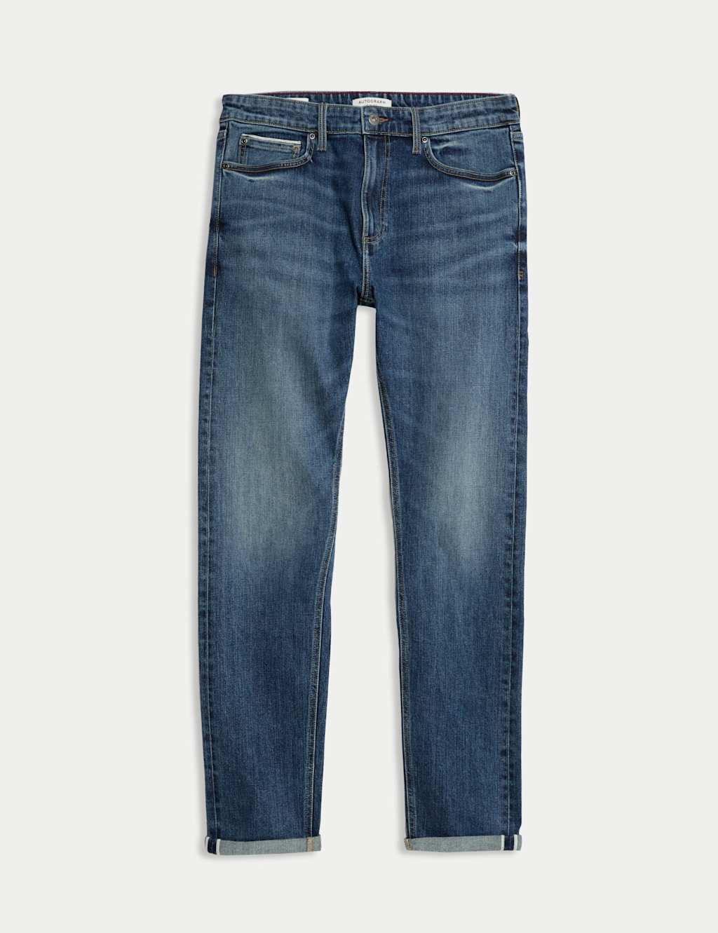 Autograph Slim Fit Japanese Selvedge Stretch Jeans Med Blue Denim