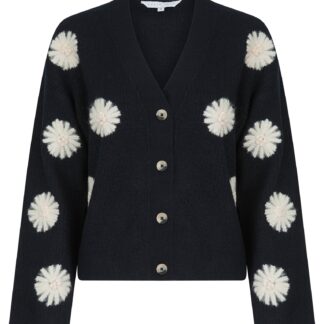 Cardigans Strawflower Women's Drop Shoulder Embroidered V-Neck Rib Knit Cardigan in Sky Captain Navy - Amara Reya / M - Tokyo Laundry