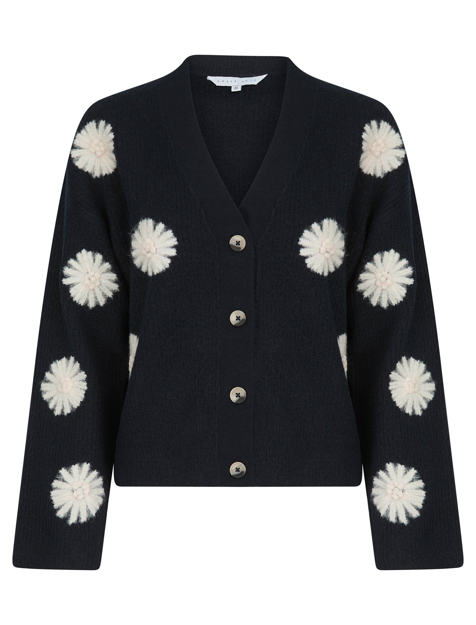 Cardigans Strawflower Women's Drop Shoulder Embroidered V-Neck Rib Knit Cardigan in Sky Captain Navy - Amara Reya / M - Tokyo Laundry