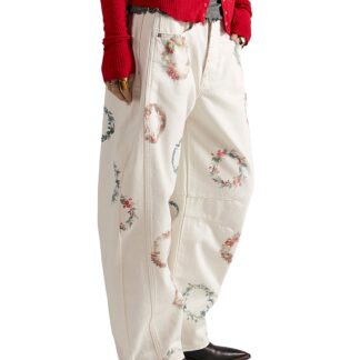Free People Good Luck Printed Relaxed Jeans in Watercolor