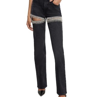 Good American Good Icon High Rise Straight Rhinestone Cutout Jeans in K376