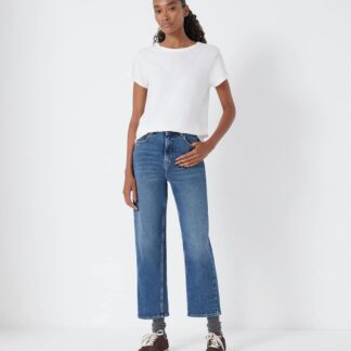 HUSH High Waisted Straight Leg Cropped Jeans Blue Denim