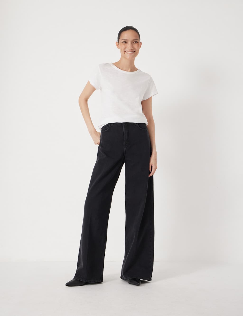 HUSH Mid Rise Wide Leg Jeans Black