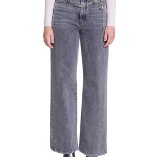 Maje Belted Wide Leg Jeans in Grey