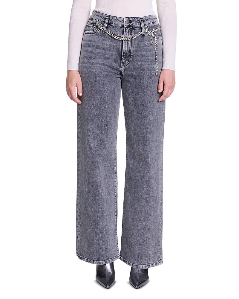 Maje Belted Wide Leg Jeans in Grey