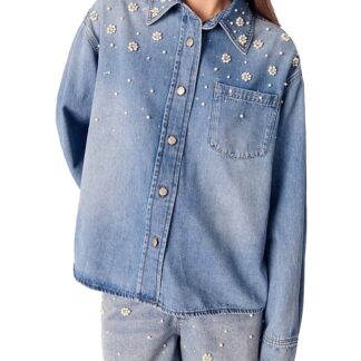 Maje Denim Shirt with Embroidered Beads