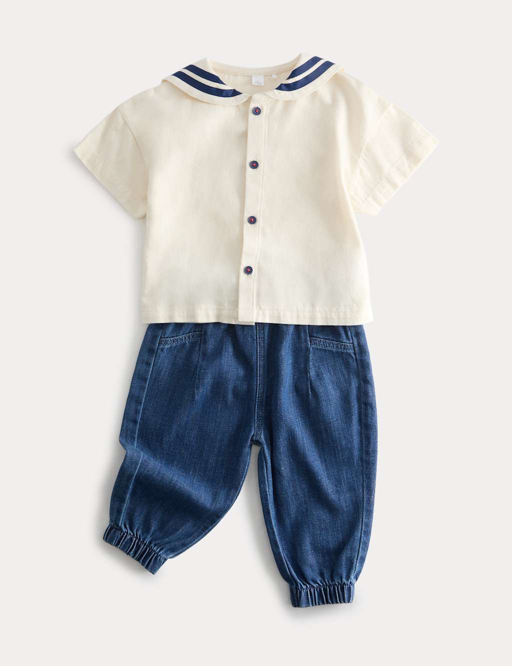 M&S 2 Piece Sailor Shirt Outfit (0-36 Months) White Mix