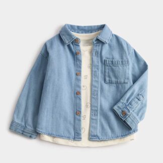 M&S Denim Shirt with Printed T-Shirt (0-6 Yrs) Denim Mix